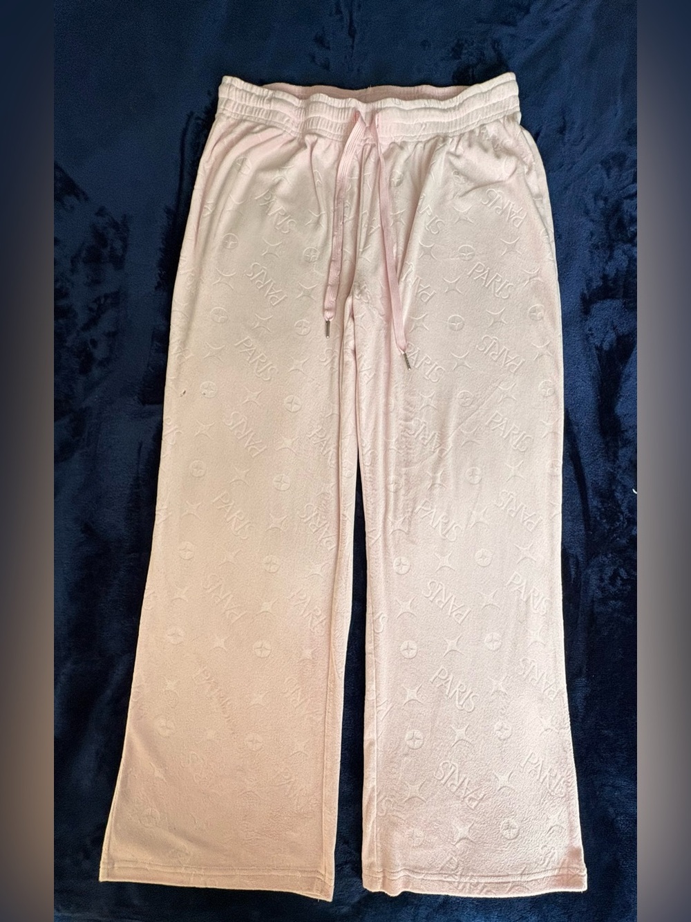 Paris Hilton Velour Pajama Lounge Pants Pink Embossed Rhinestone Logo Size L